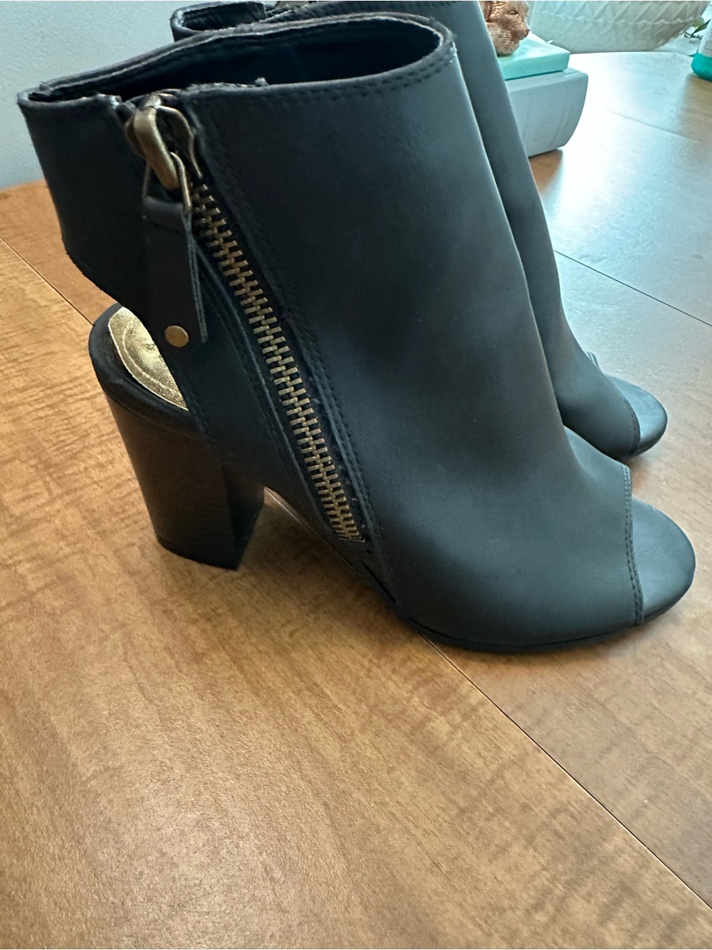 Madden Girl Black Open-Toe Heeled Booties with Side Zip